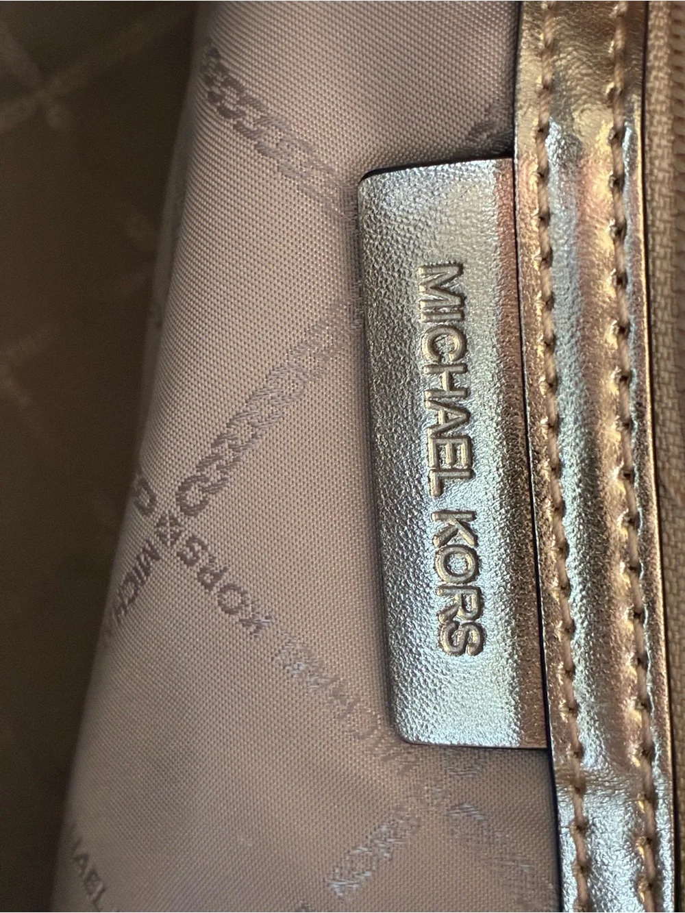 Michael Kors Luisa Medium Cotton Cream Canvas Tote with Gold Trim